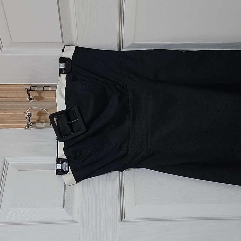 Strapless black dress with white trim
